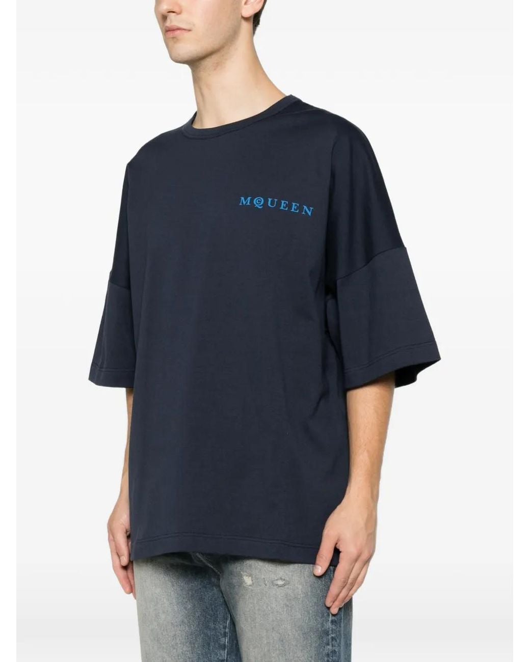 McQueen Blue Logo Oversized T-Shirt for men