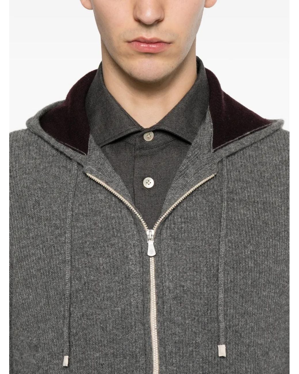 Eleventy Gray Zip-Up Cashmere Hood Cardigan for men