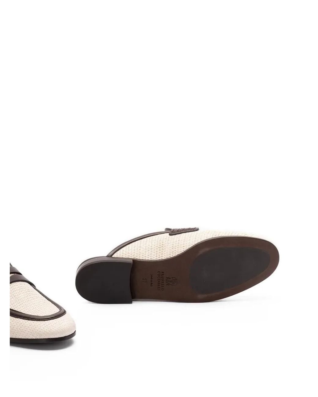 Brunello Cucinelli White Techno-Raffia Leather Mules