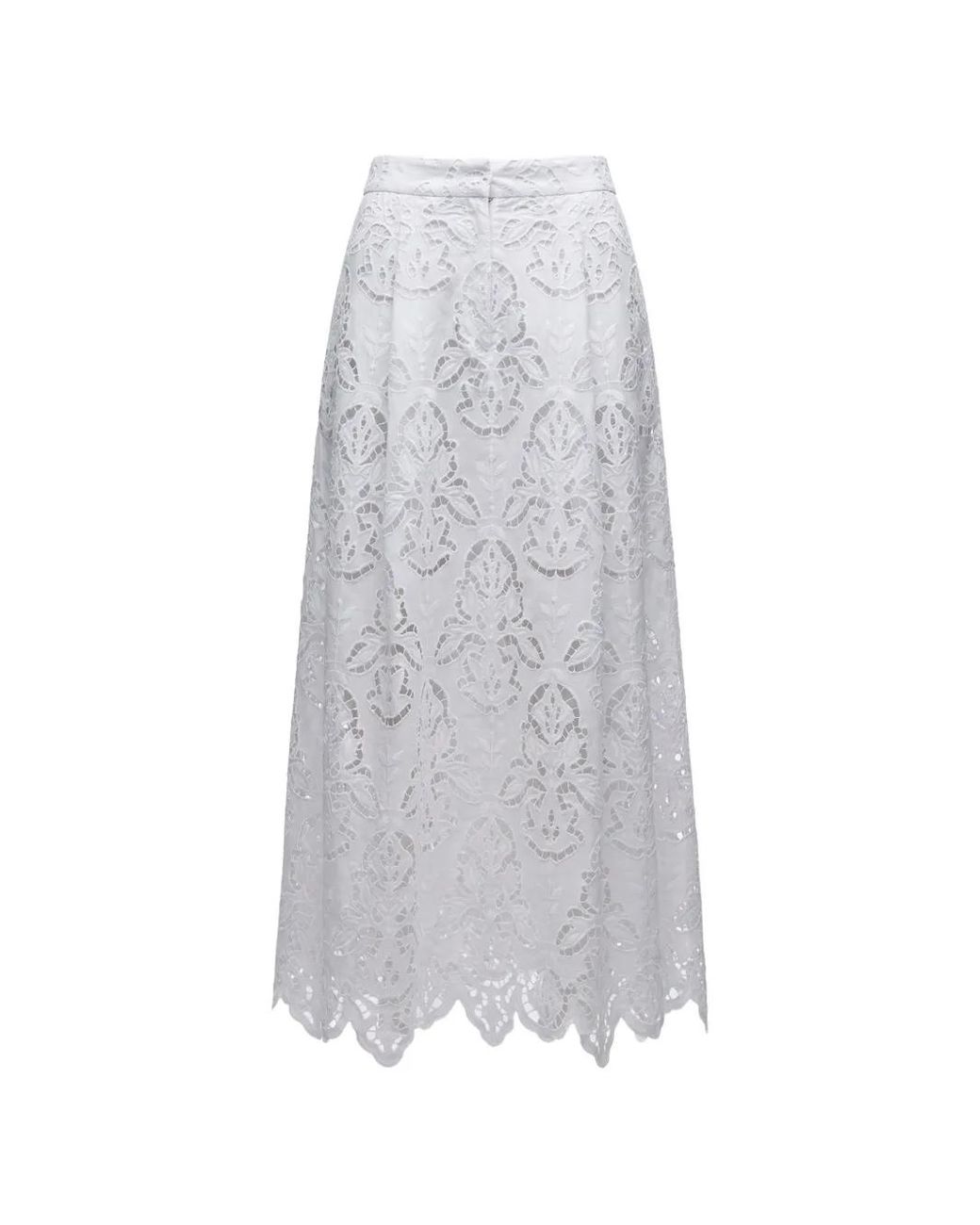 Toccin White Stacy Guipure-Lace Scalloped Skirt