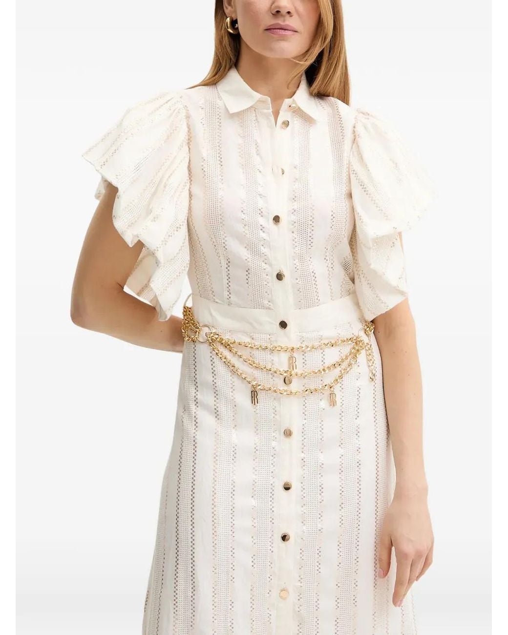 Fracomina White Geknöpftes Midikleid mit Rüschen