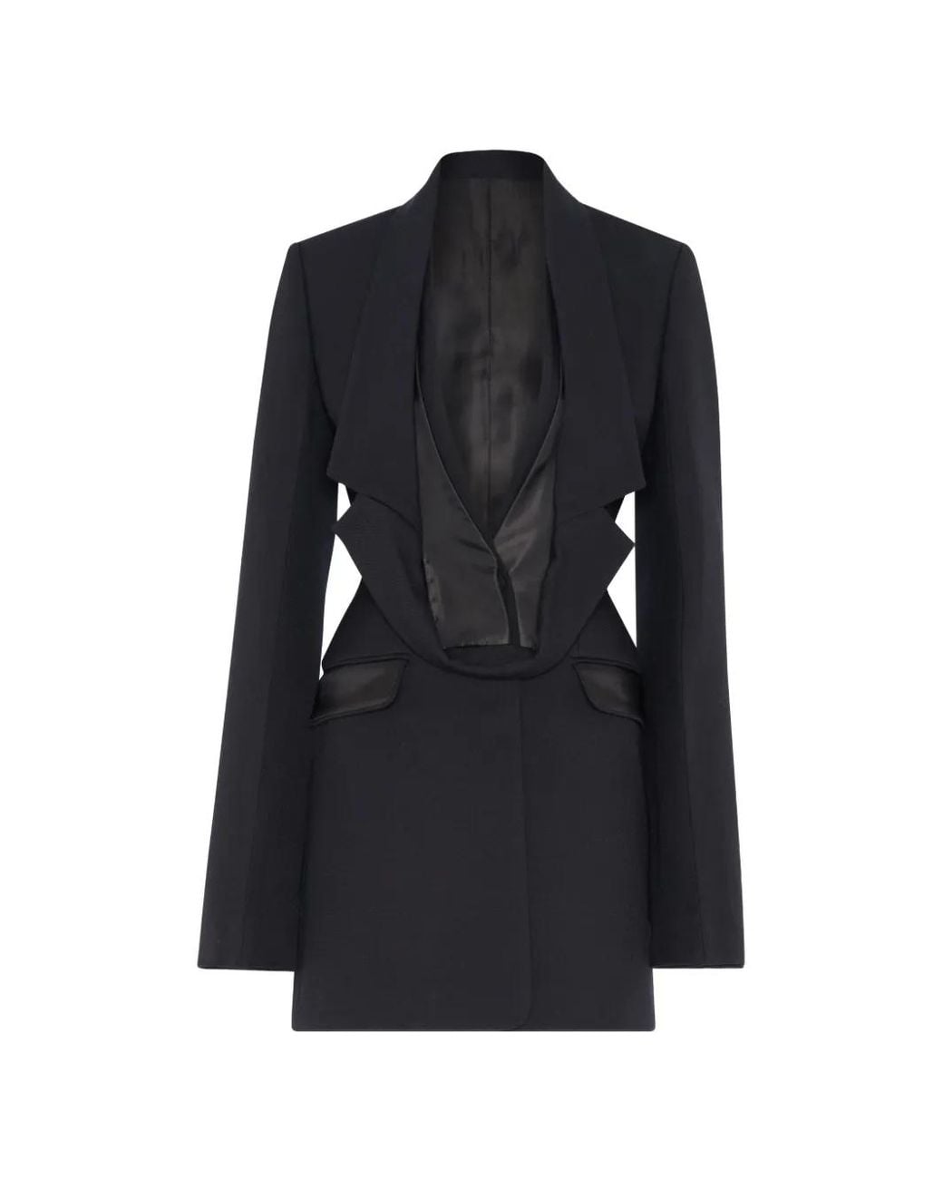 Jean Paul Gaultier Black Long Midnight- Wool Blazer With A Deep Neckline And Shawl Lapels