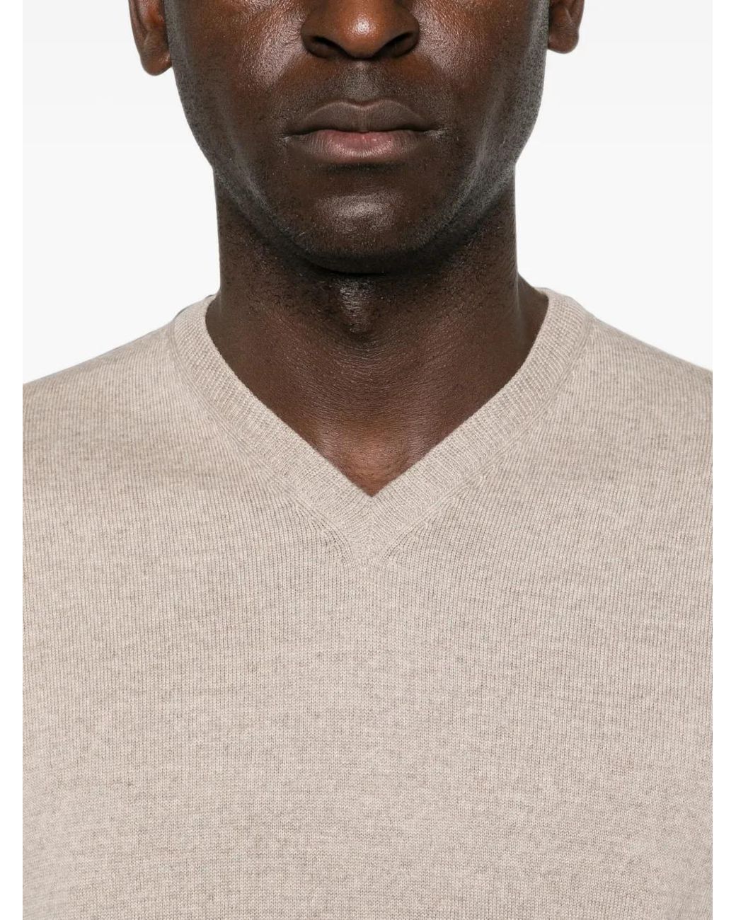 Gran Sasso White V-Neck Sweater for men