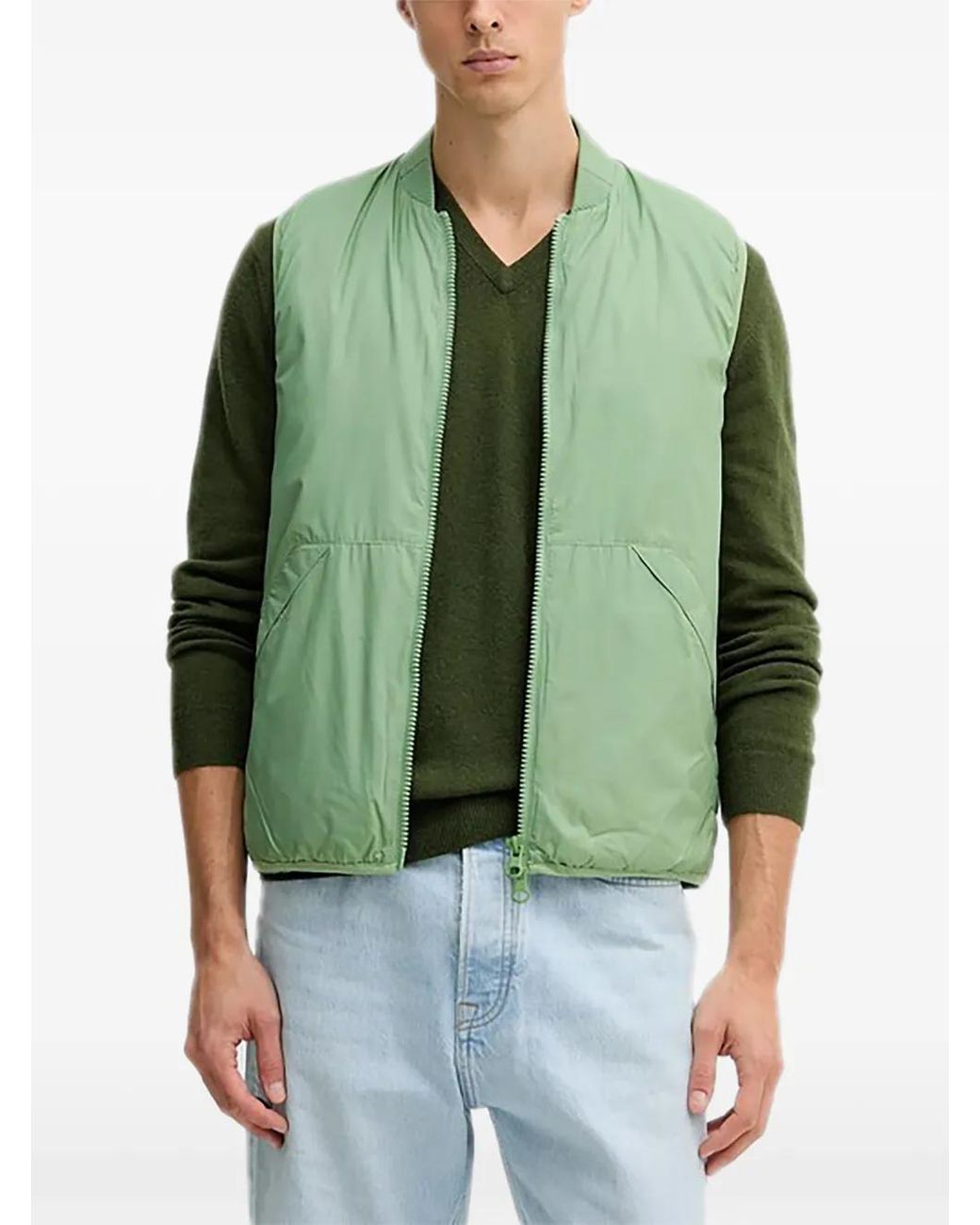 Benetton Green Zip Pocket Gilet for men