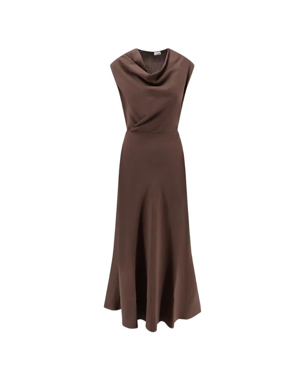 Brunello Cucinelli Brown Cowl-Neck Sleeveless Dress