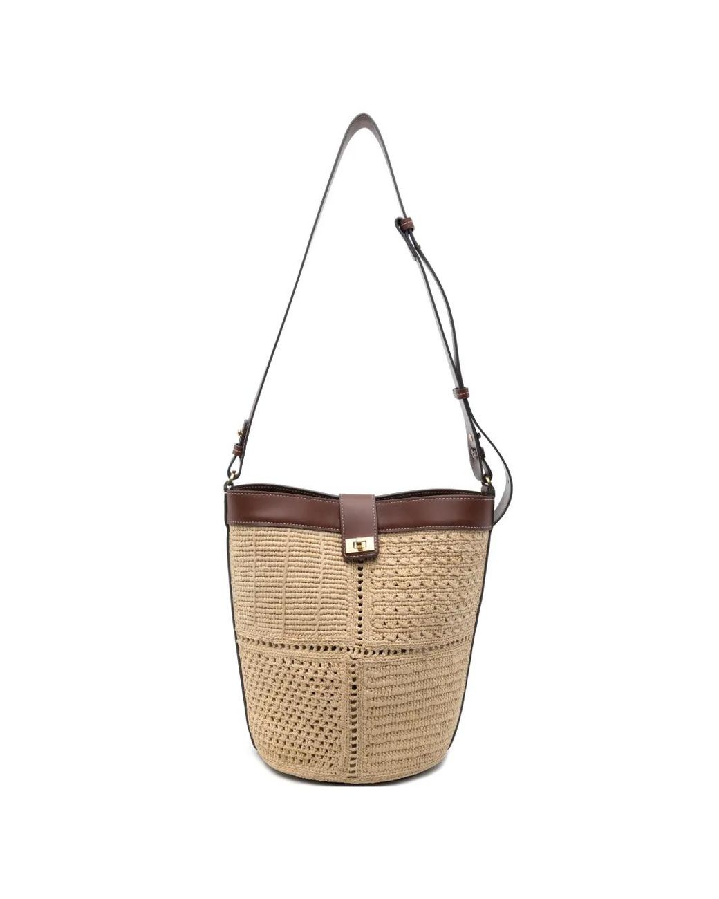 Anya Hindmarch White Raffia Patchwork Bucket Bag