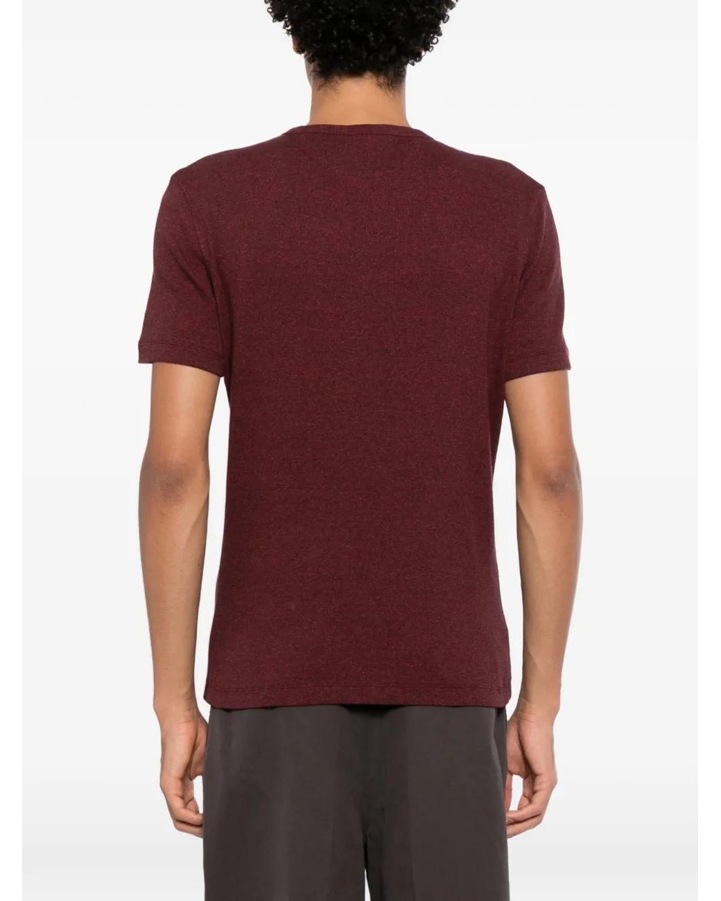 Brunello Cucinelli Red Denim-Effect Ribbed Cotton Jersey Crew Neck T-Shirt for men
