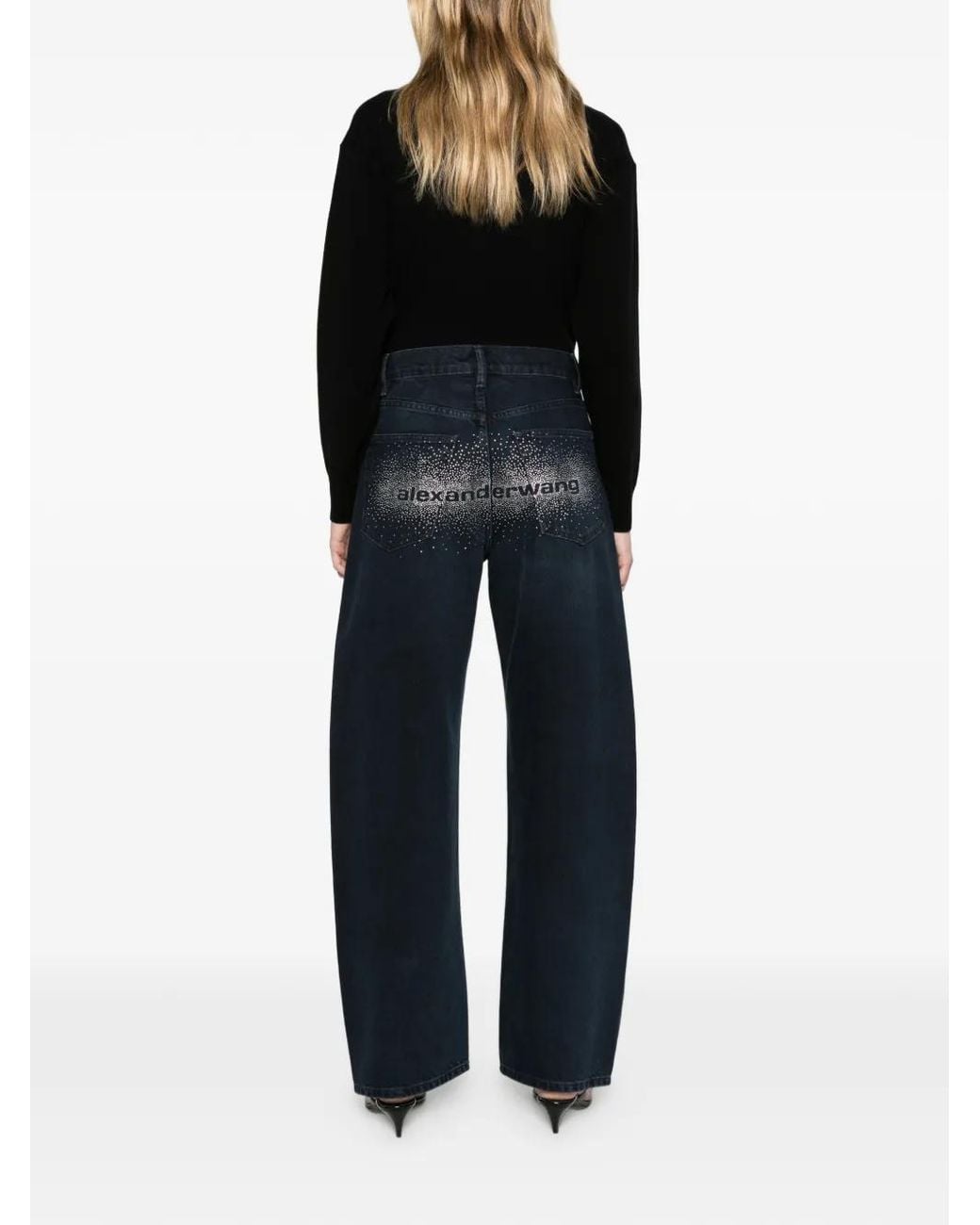Alexander Wang Blue Float Mid-Rise Relaxed Crystal Hotfix Logo Fly Jeans