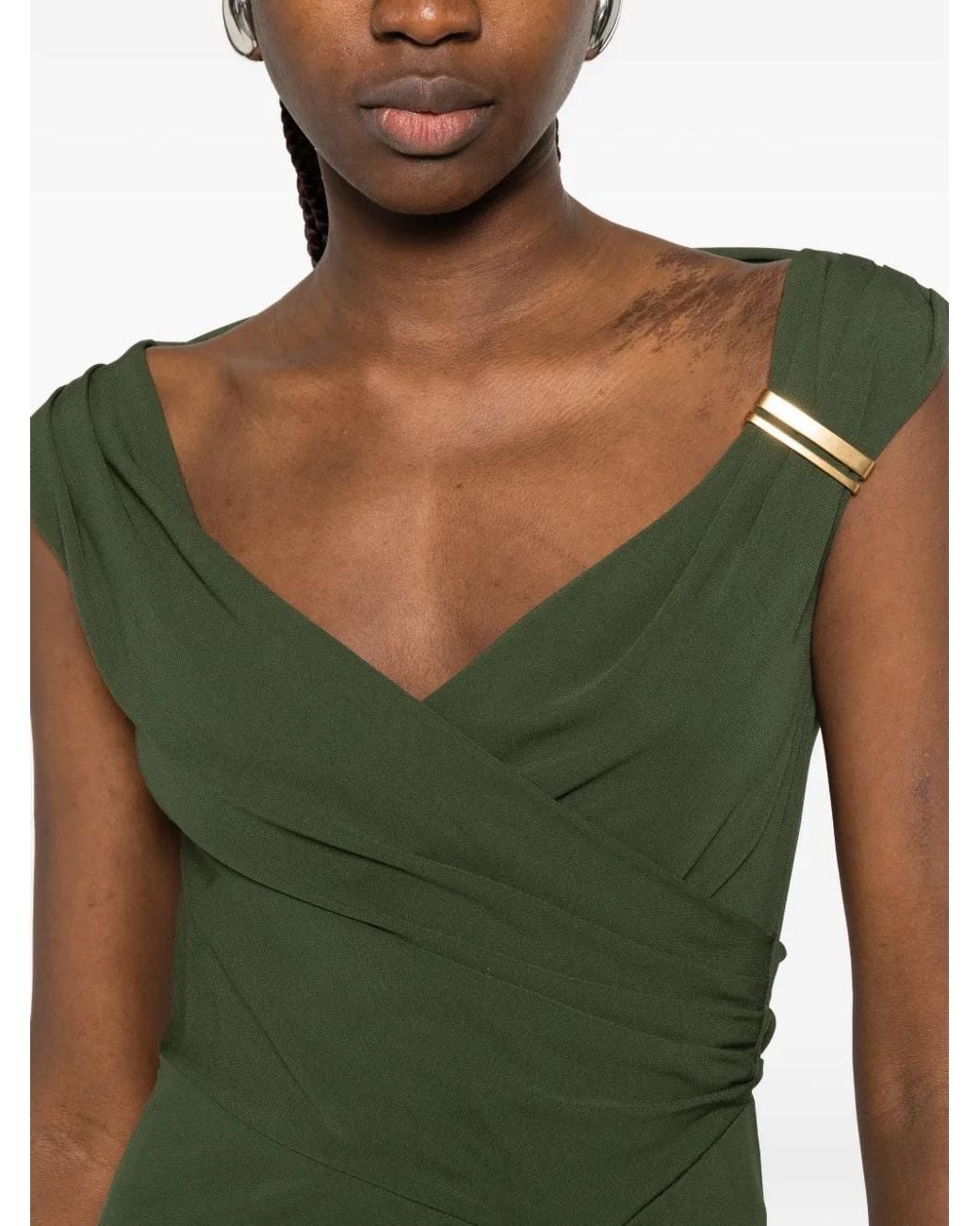 Max Mara Green Taureo Draped Ruffled Midi Dress