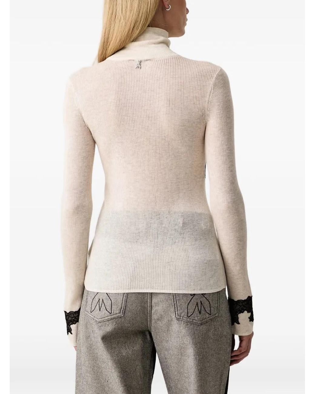 Patrizia Pepe Multicolor Lace-Trim Ribbed Turtleneck Sweater