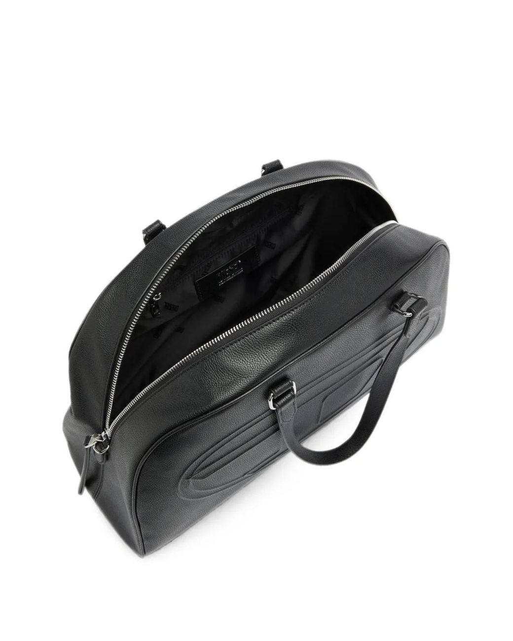 DIESEL Black 1Dr Dome-Leather Travel Bag With Oval D Logo for men