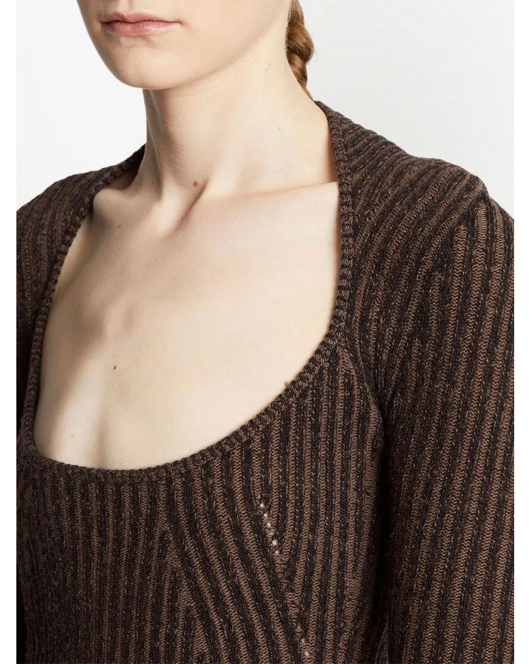 Proenza Schouler Brown Plaited Rib Scoop Neck Jumper