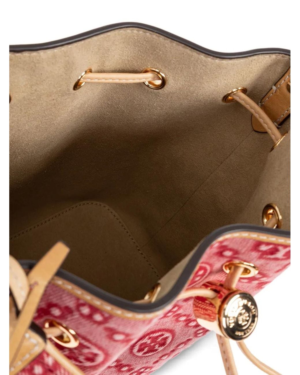 Tory Burch Pink T Monogram Denim Bucket Bag With Pockets