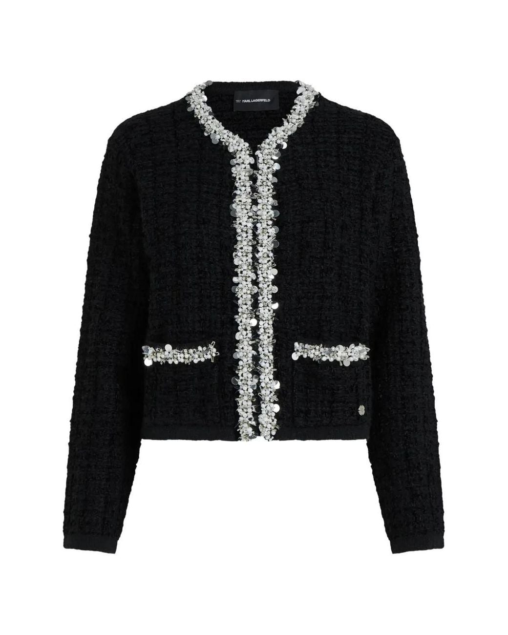 Karl Lagerfeld Black Textured Beaded Cardigan