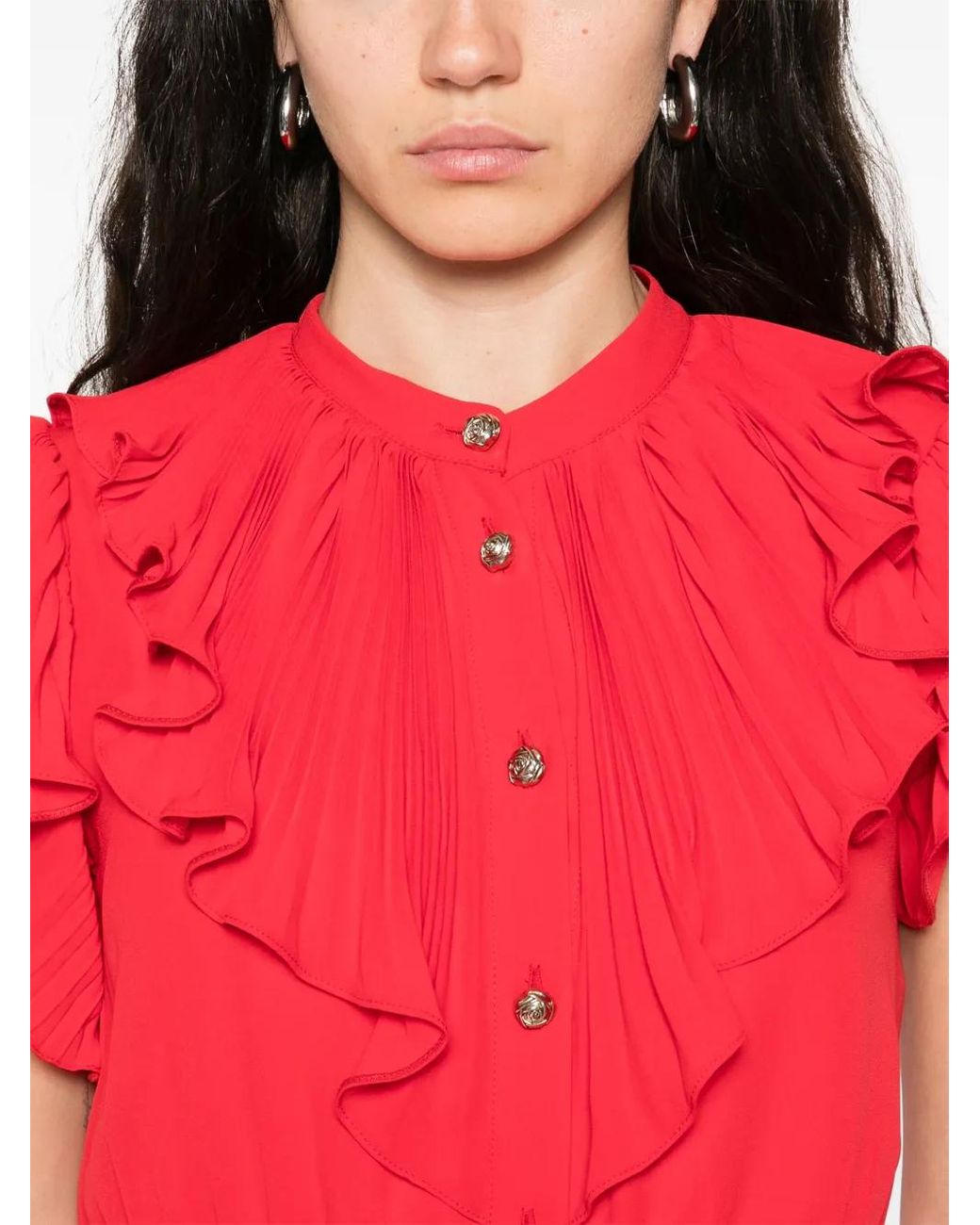 Nissa Red Pleated Midi Dress