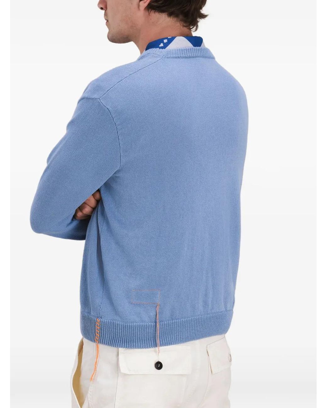 Fortela Blue Ribbed Crew-Neck Sweater for men