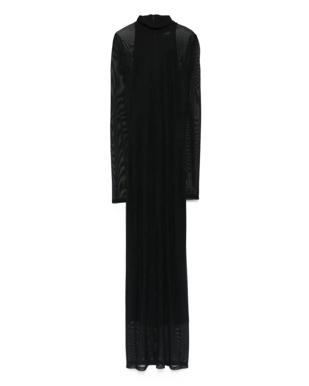 Mugler Black High-Neck Mesh Maxi Dress