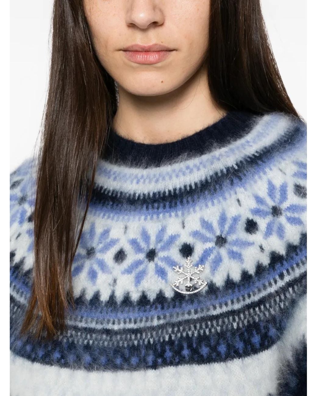 Maje Blue Fair Isle-Knit Sweater