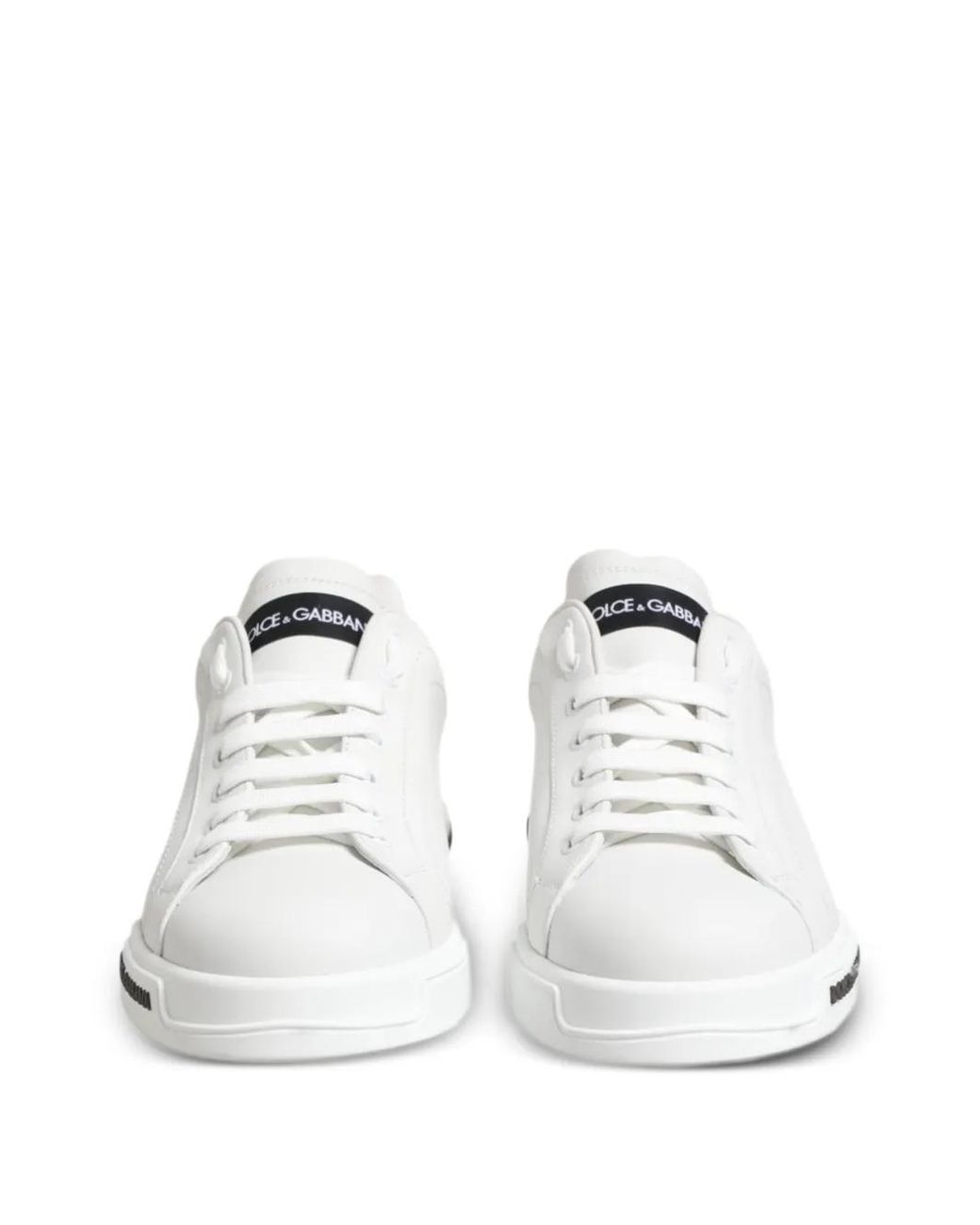 Dolce & Gabbana White Logo-Details Leather Low-Top Sneakers for men