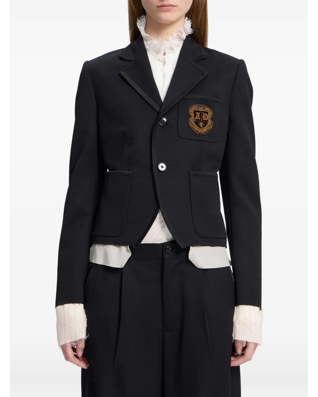 Ann Demeulemeester Black Logo-Patch Worsted-Wool Jacket