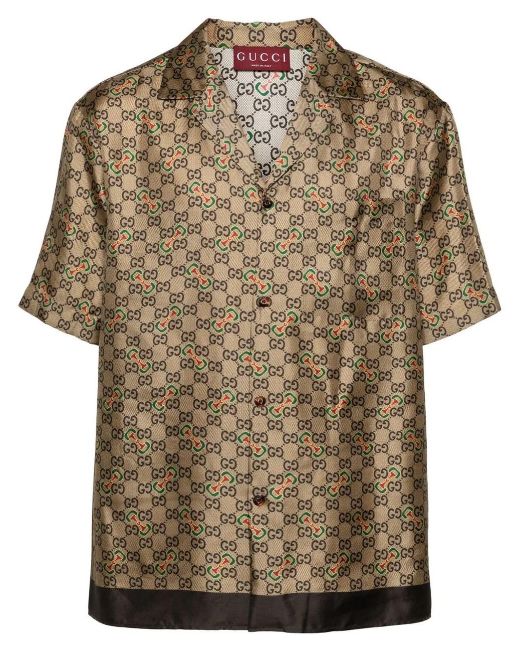 Gucci Gg-Horsebit Silk Shirt in Brown for Men | Lyst