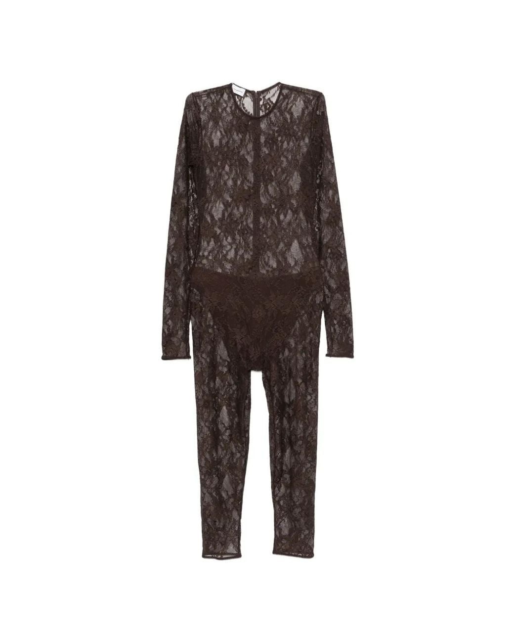 ANDAMANE Brown Sheila Lace-Pattern Long-Sleeve Jumpsuit