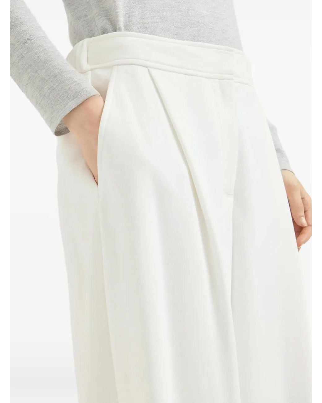 Brunello Cucinelli White Cotton Smooth French Terry Pleated Track Pants
