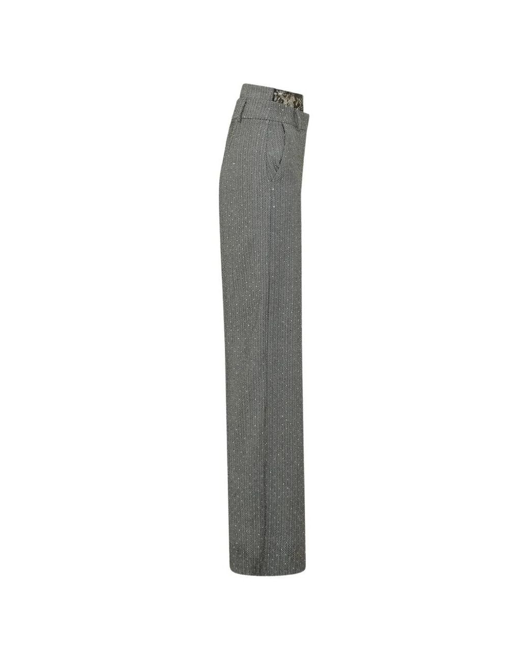 Lace Trimming Pattern ACTUALEE Herringbone-Pattern Lace-Trim Trousers in Gray | Lyst