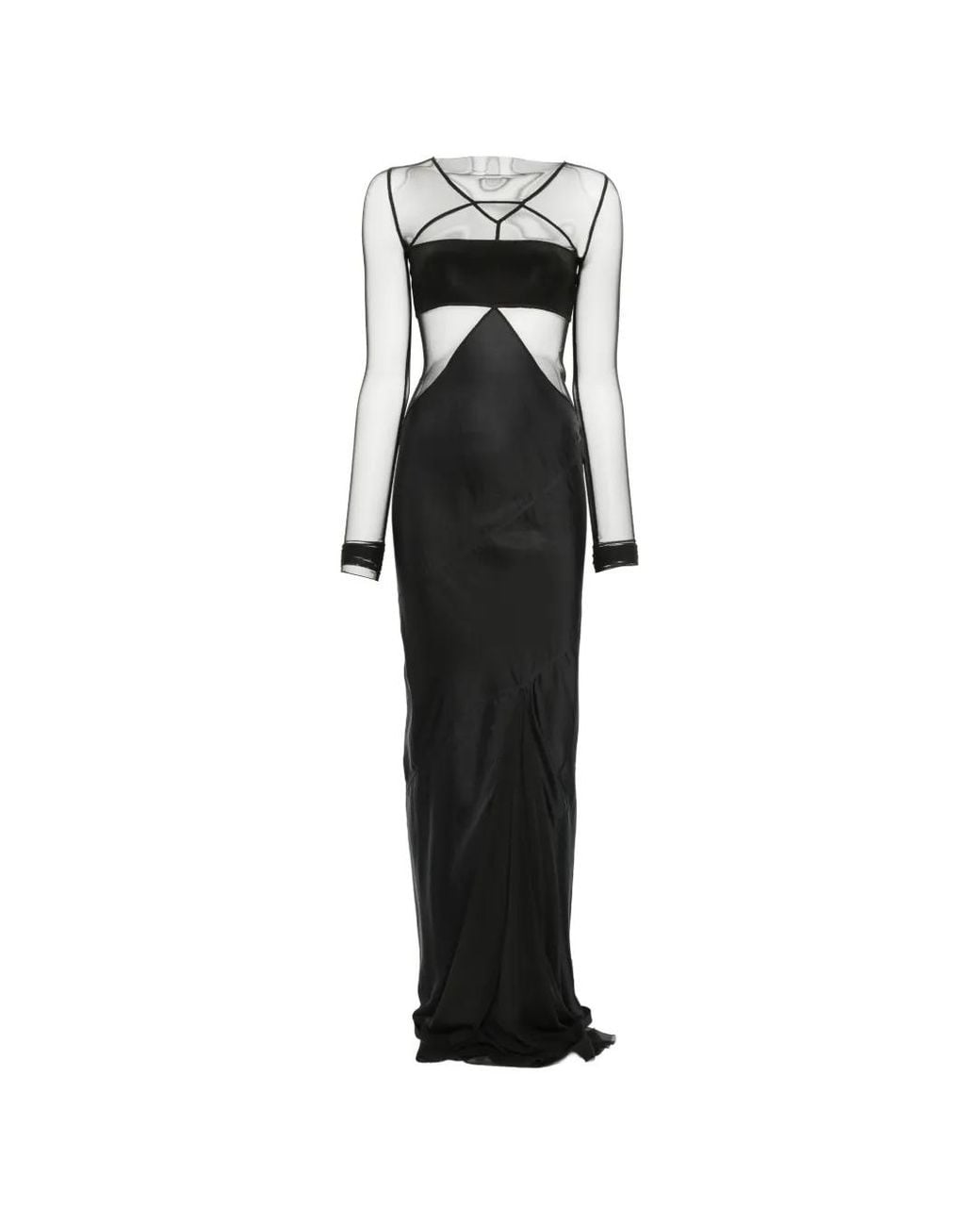 Rick Owens Black Robe Longue En Tulle Stretch À Empiècements