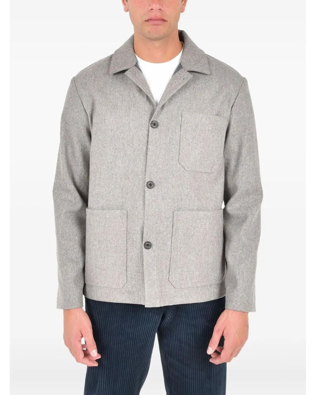 Drumohr Gray Buttoned Patch-Pocket Overshirt for men