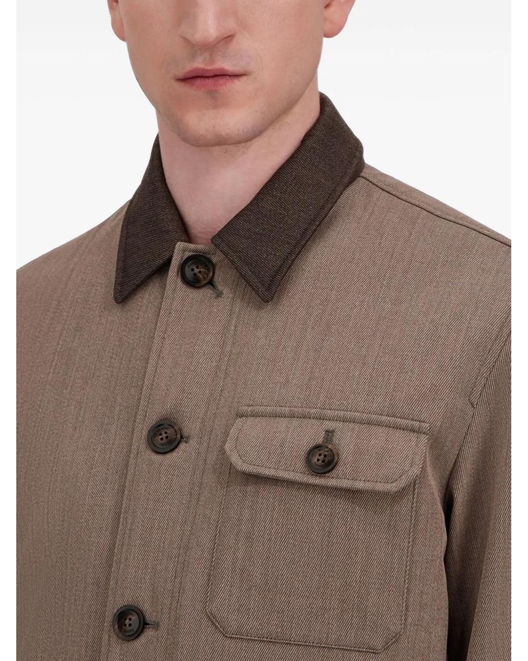 Herno Brown Fine-Wool Chest-Pocket Button-Up Shirt Jacket for men