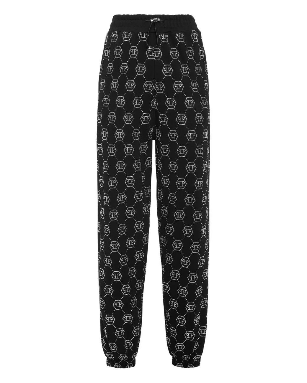 Philipp Plein Black Washed Fleece Joggers Monogram Strass