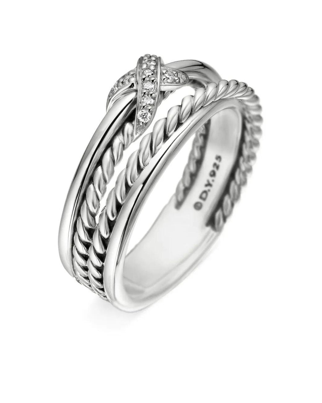 David Yurman White Sterling X Crossover Diamond Band Ring (6Mm)