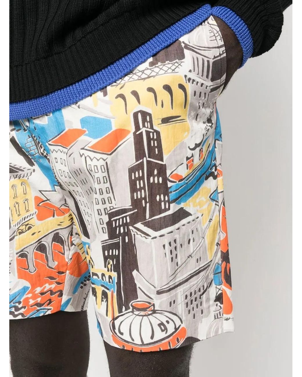Moschino Blue Abstract-Print Cotton-Blend Shorts for men