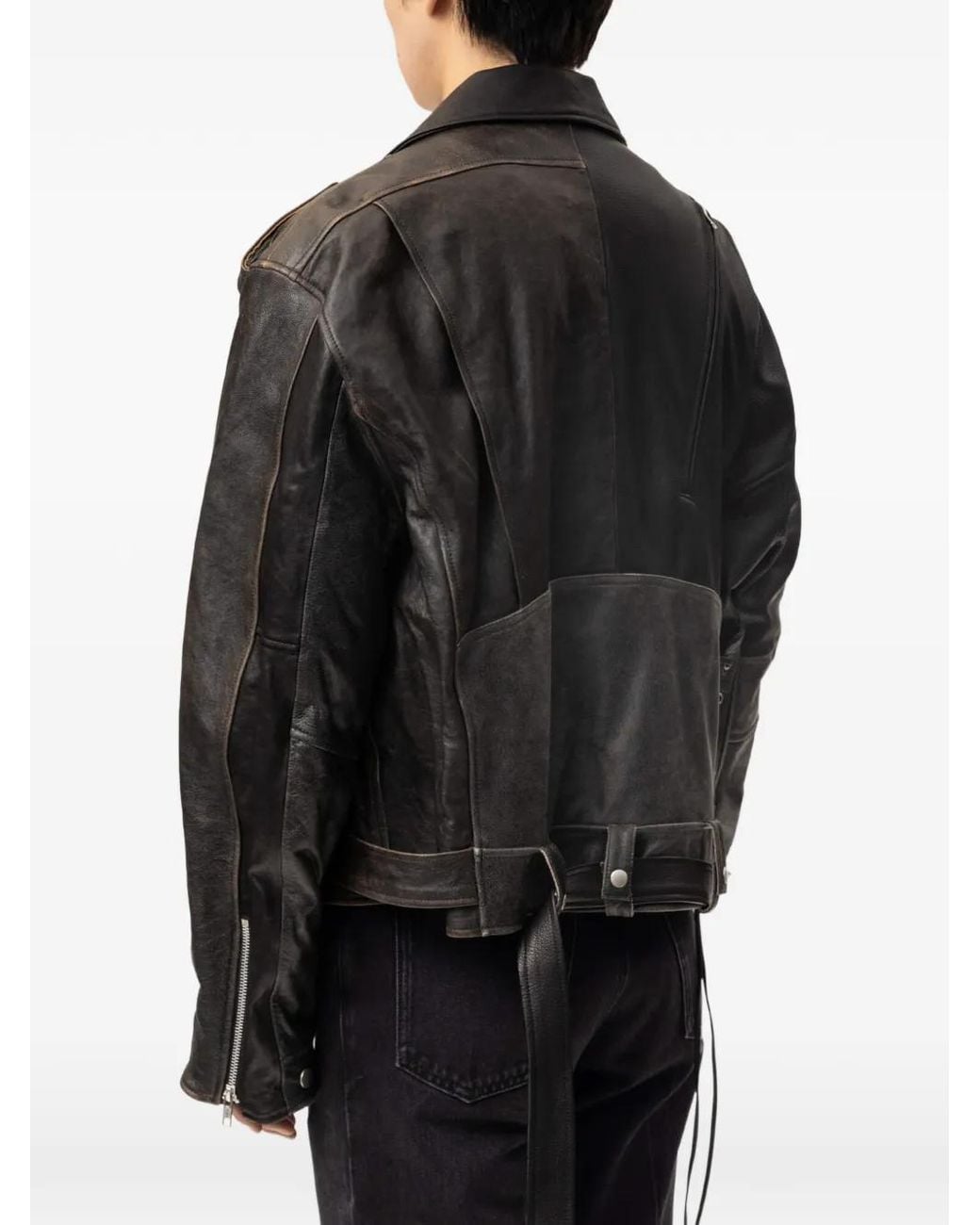 Protocol Index Black Reconstructed Biker Leather Jacket for men