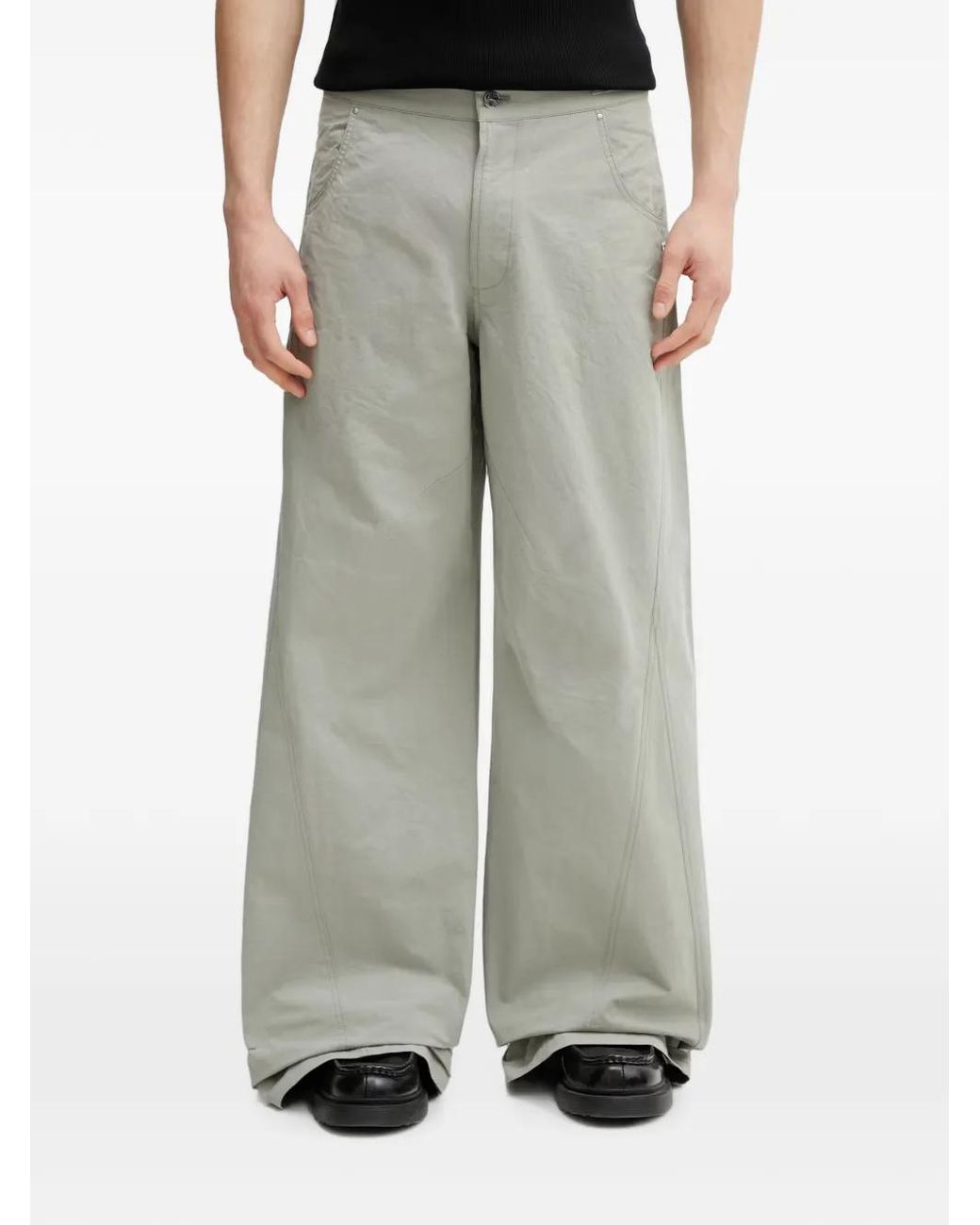 HELIOT EMIL Gray Seam-Detail Wide-Leg Trousers for men