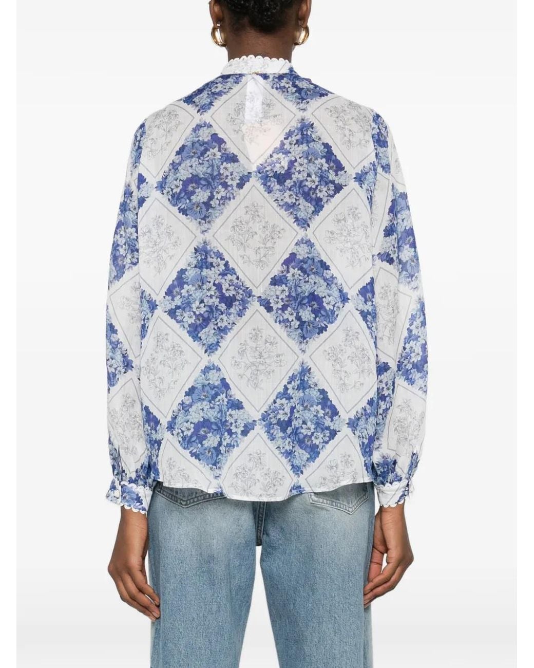 Twinset Blue Ramie Shirt With Floral Print