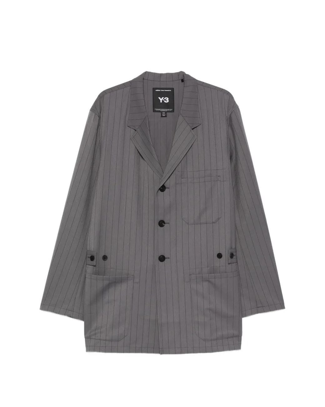 Y-3 Gray Pinstripe Refined Wool Chore Coat for men