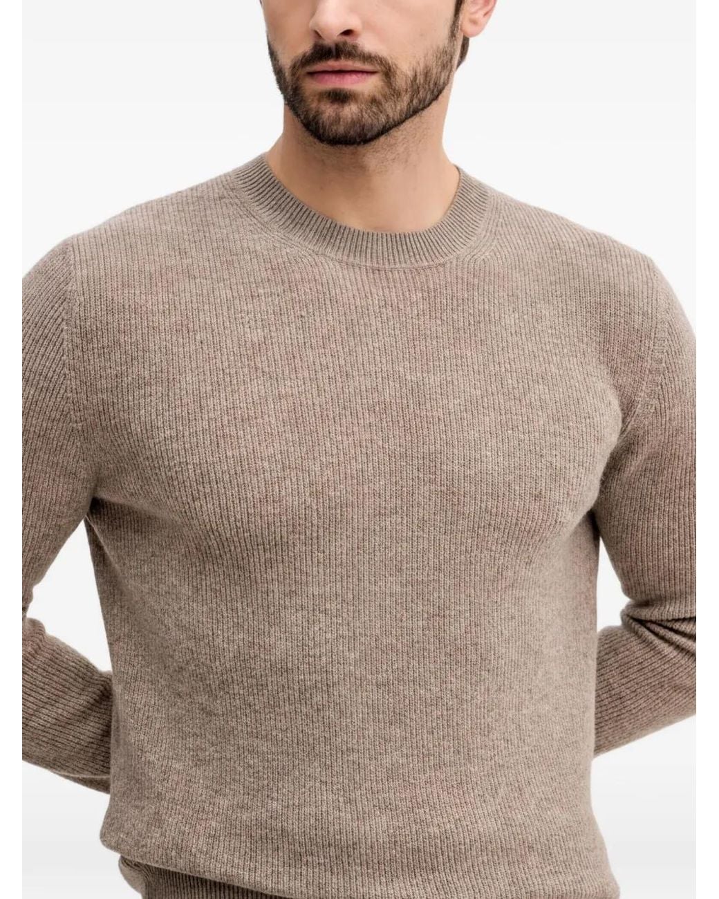 Sisley Gray Ribbed-Knit Crew-Neck Sweater for men