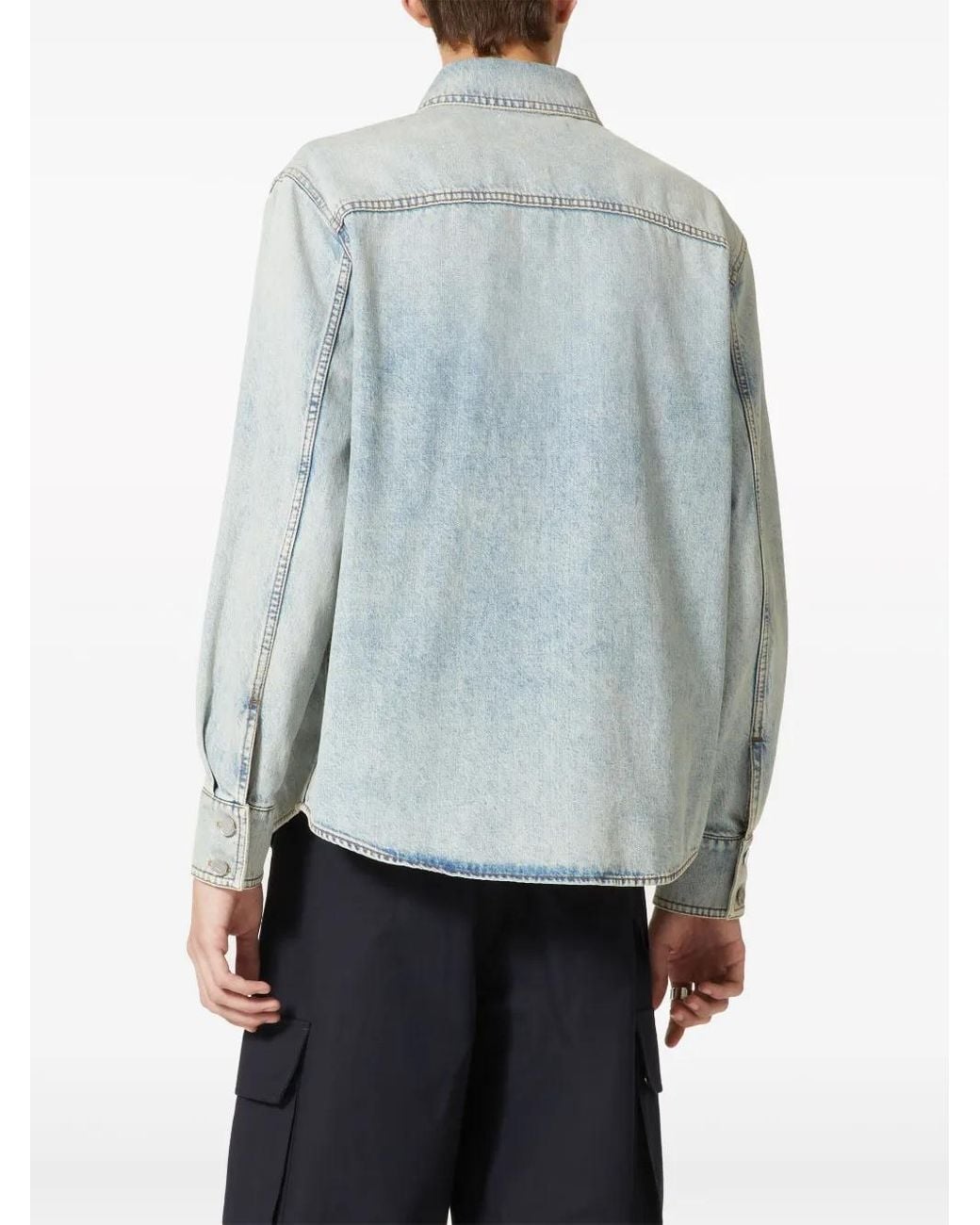Valentino Garavani Blue V-Detail Denim Shirt for men