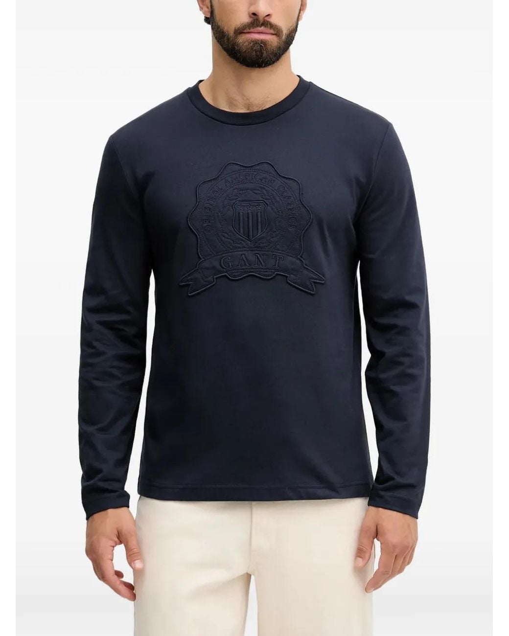 Gant Blue T-Shirt À Manches Longues Et Logo Brodé for men