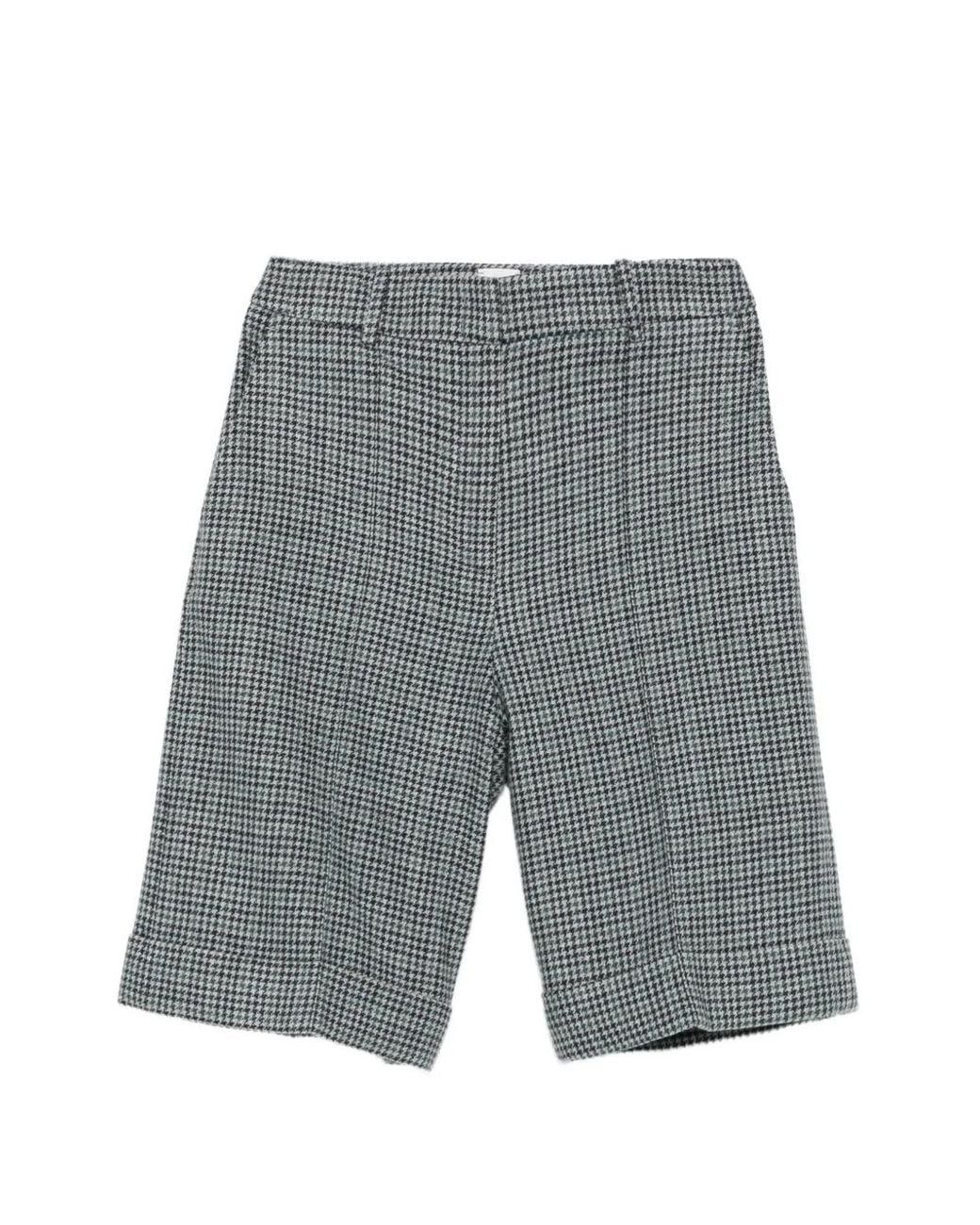 Eleventy Gray Houndstooth-Pattern Turned-Up Shorts
