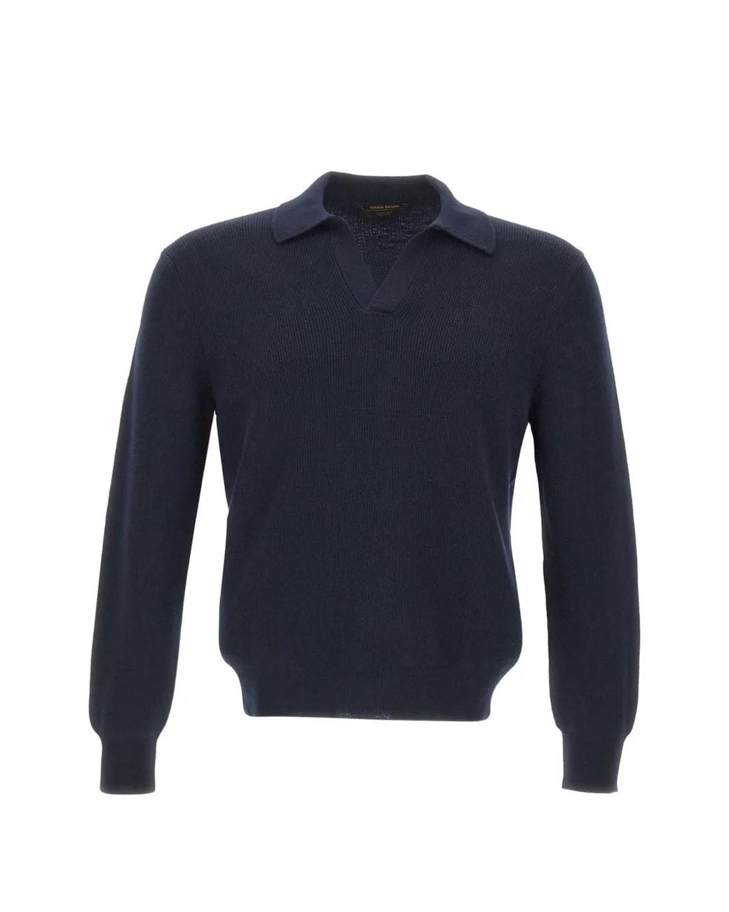 Gran Sasso Blue Ribbed-Knit Virgin-Wool Polo Shirt for men