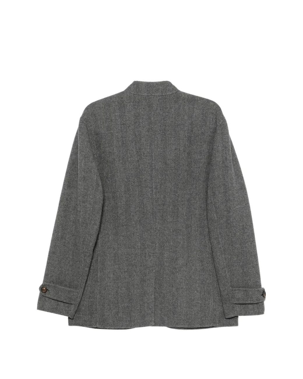 Eleventy Gray Herringbone-Pattern High-Neck Coat for men