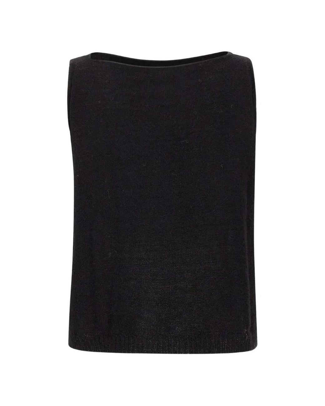 Maurizio Mykonos Black V-Neck Ribbed-Hem Top