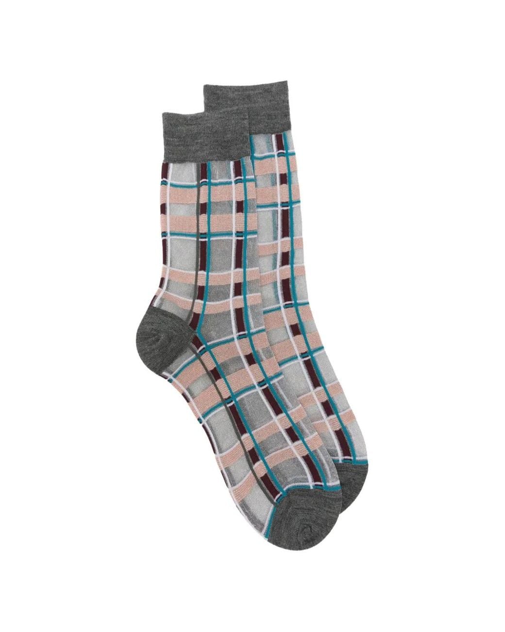 ANT45 Blue Brill Short Check Metallic-Thread Socks