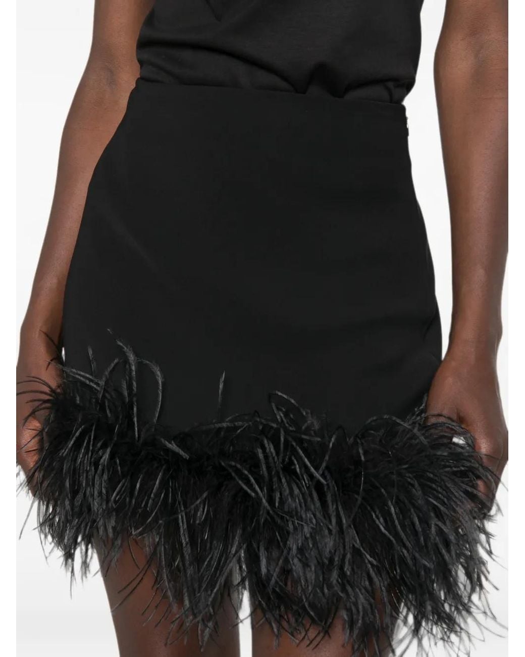 P.A.R.O.S.H. Black Feather-Trim Mini Skirt