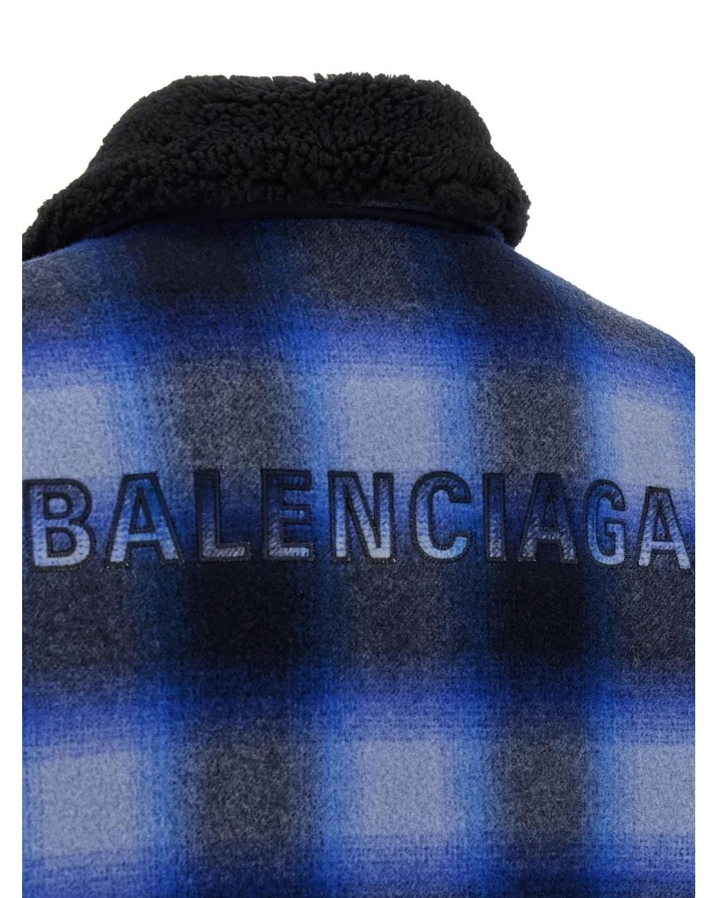 Balenciaga Blue Checked Wool-Fleece Jacket for men