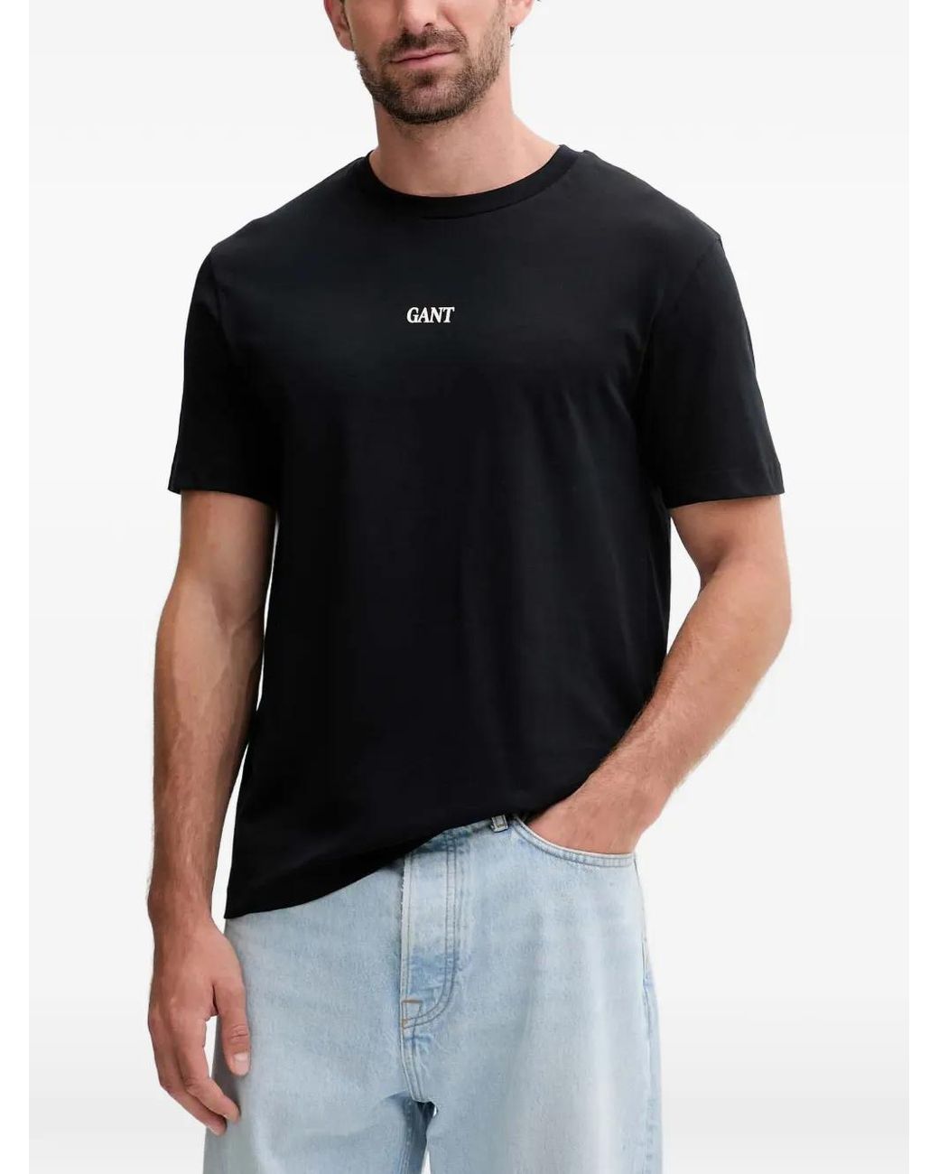 Gant Black Logo-Embroidered T-Shirt for men