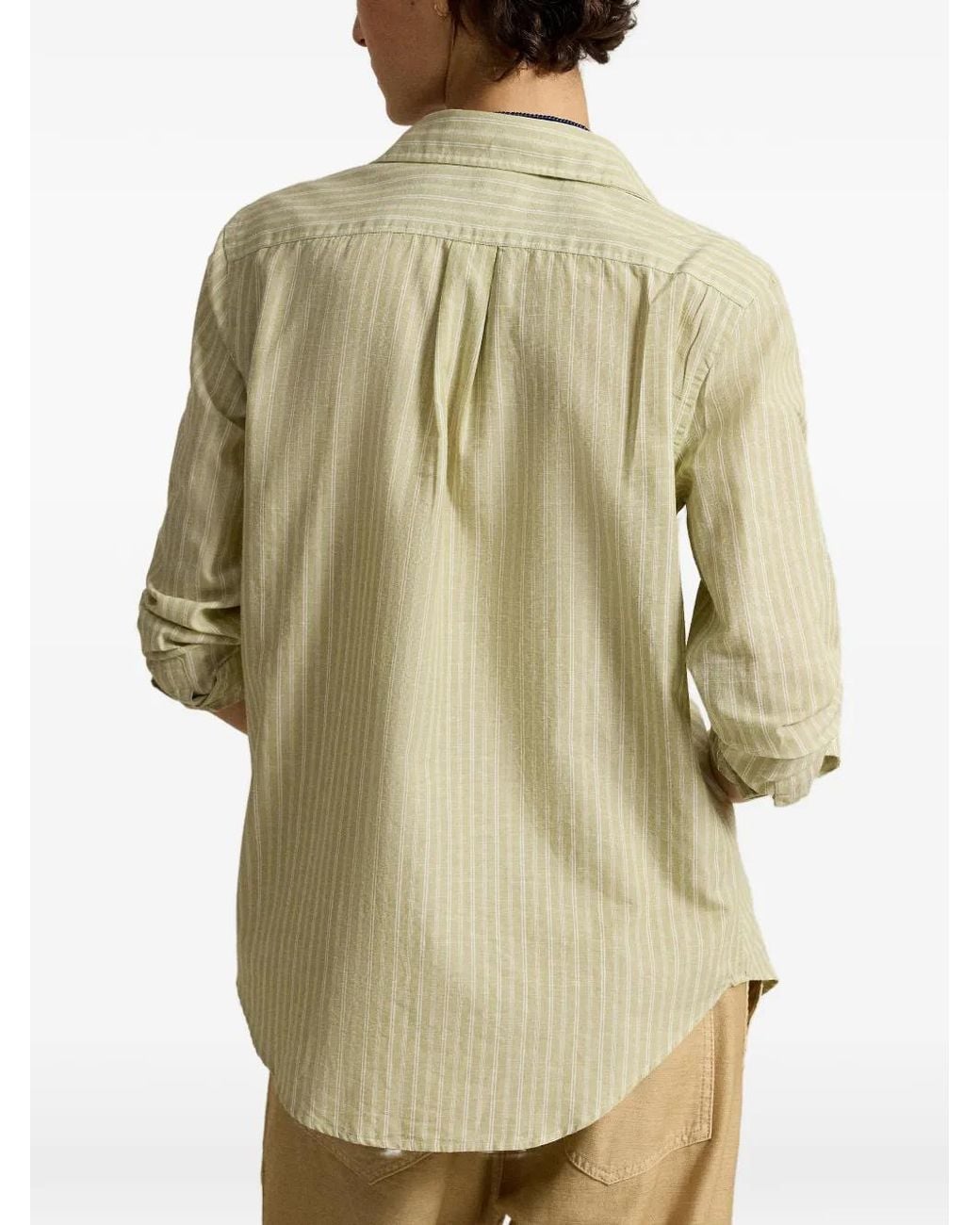 Polo Ralph Lauren Green Classic-Fit Striped Cotton-Linen Shirt